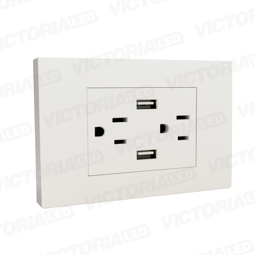 TOMACORRIENTE DOBLE + USB*2 16A 125/250V PC BLANCO