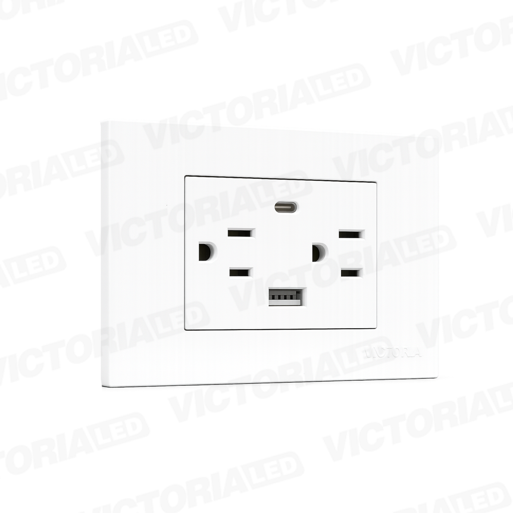 TOMACORRIENTE DOBLE + UBS*1 + TIPO C*1 16A 125/250V PC BLANCO