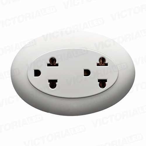 TOMACORRIENTE DOBLE OVALADO SOBREPUESTO 125/250V 15A BLANCO 10U/C