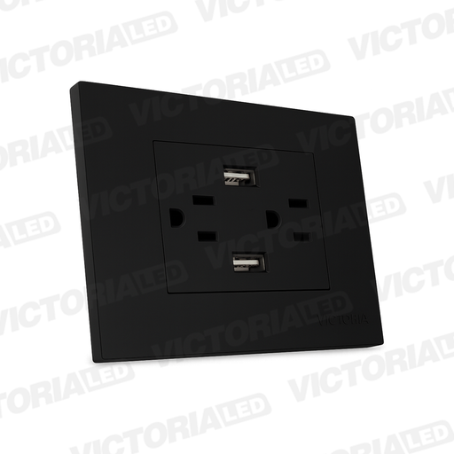 [VL-TM2+2N] TOMACORRIENTE DOBLE + USB*2 16A 125/250V PC NEGRO